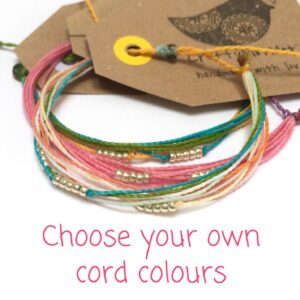 Custom Beaded Bracelet, Seed Bead Customisable Cord Colours in Waterproof Vegan Strong String, Stacking Bracelets, Girlfriend Gifts for Her