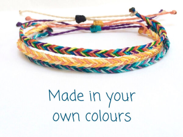 Custom Fishtail Bracelet, Your Colours Handmade Waterproof Waxed String Adjustable Wristband, Stacking Bracelets, Unisex Casual Jewellery