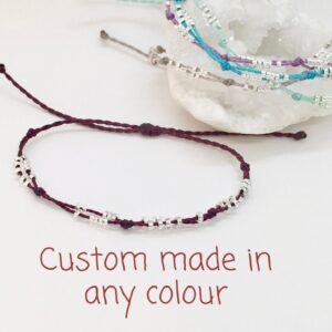 Seed Bead Bracelet, Minimalist Dainty Jewellery, Silver Mirror Seedbeads with Personalised Colour Waterproof Cord , Girls Gifts Bridesmaid