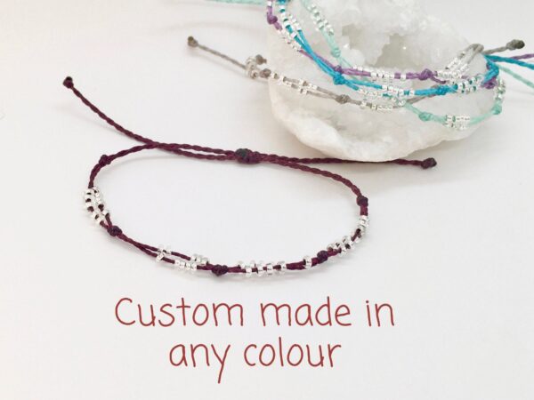Seed Bead Bracelet, Minimalist Dainty Jewellery, Silver Mirror Seedbeads with Personalised Colour Waterproof Cord , Girls Gifts Bridesmaid