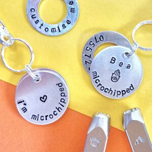 Pet Tag, Hidden Phone Number, Custom Dog Puppy or Cat ID Disc, Personalised Name New Pets Gift, Hand Crafted Round Silver Aluminium